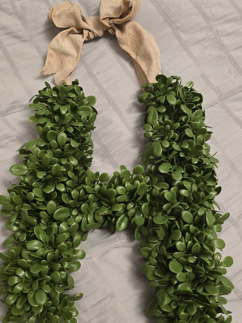 Green Boxwood Letter H Wreath with Burlap Bow